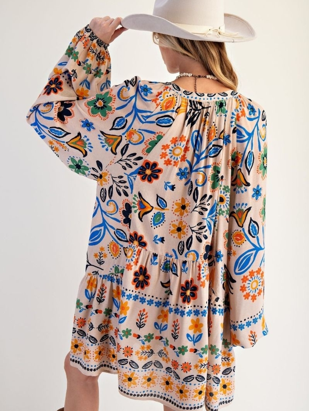 P4-0908Easel Fall Tapestry Floral Beige Midi Dress - Picture 5 of 5